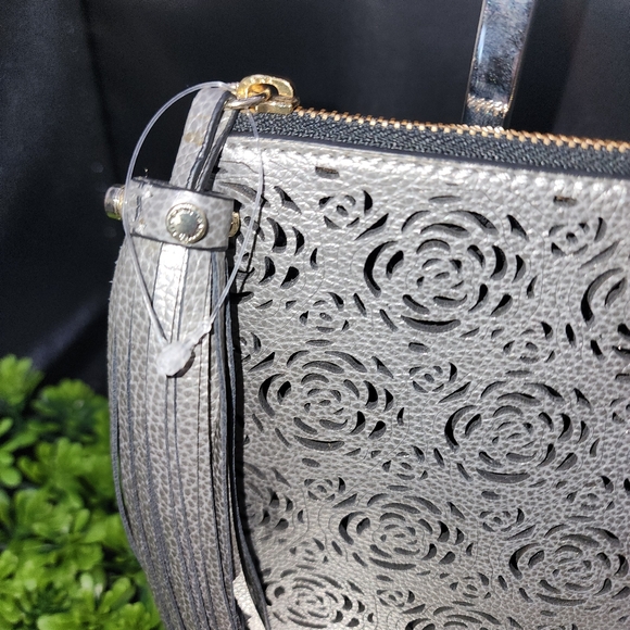 NEW Karl Lagerfeld Metallic Rose Perforated Zip Clutch with Tassel - Picture 10 of 10